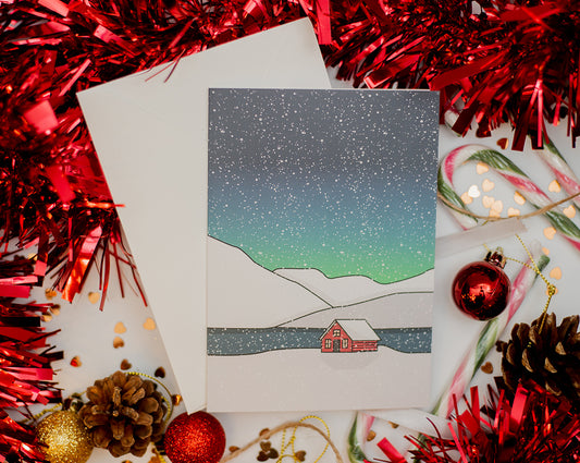 Snowy Northern Lights Nordic Card