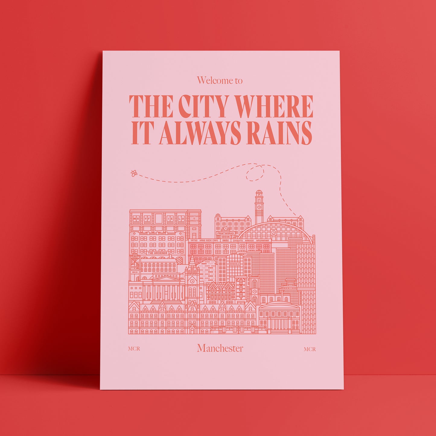 Manchester "The City Where It Always Rains" Pink Print