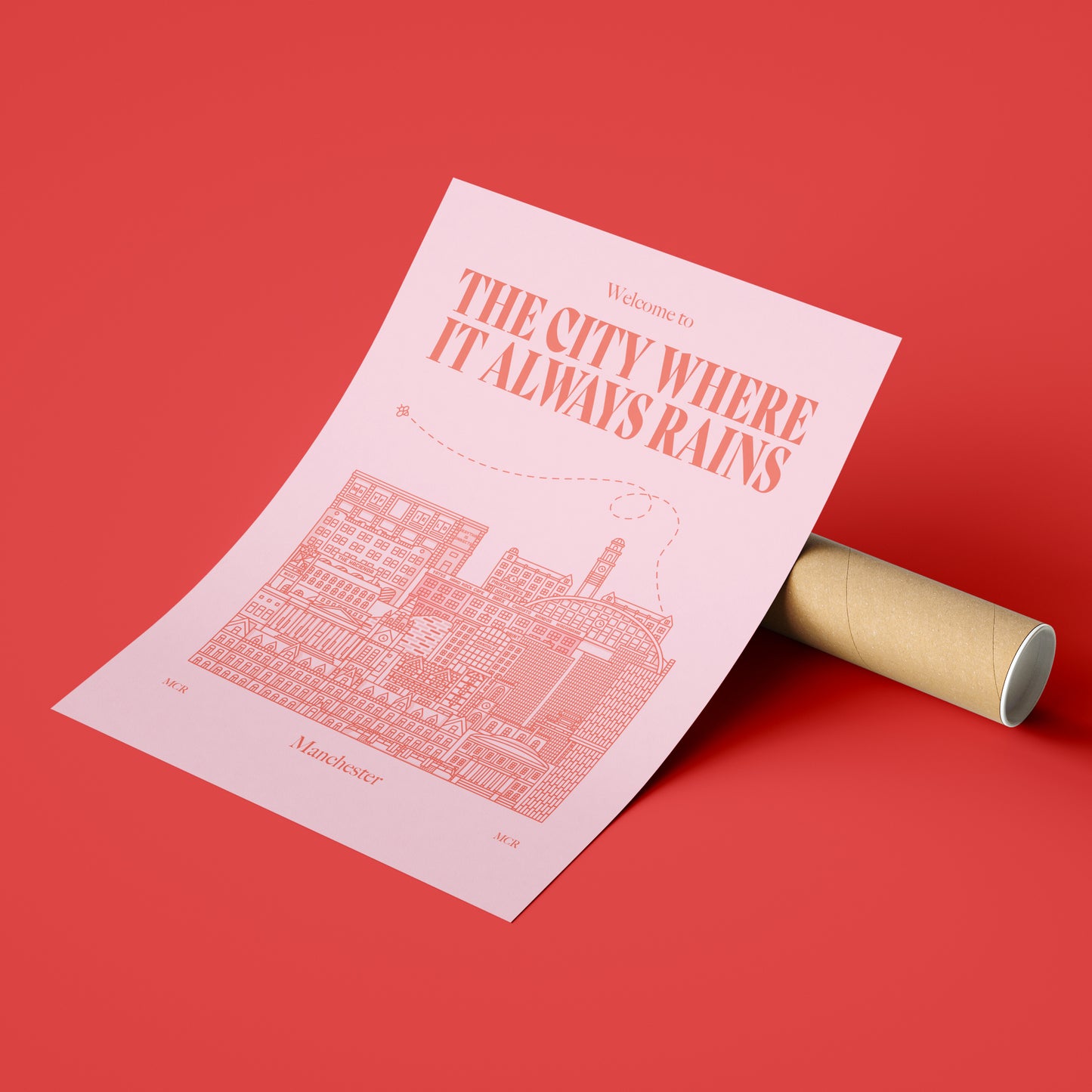 Manchester "The City Where It Always Rains" Pink Print